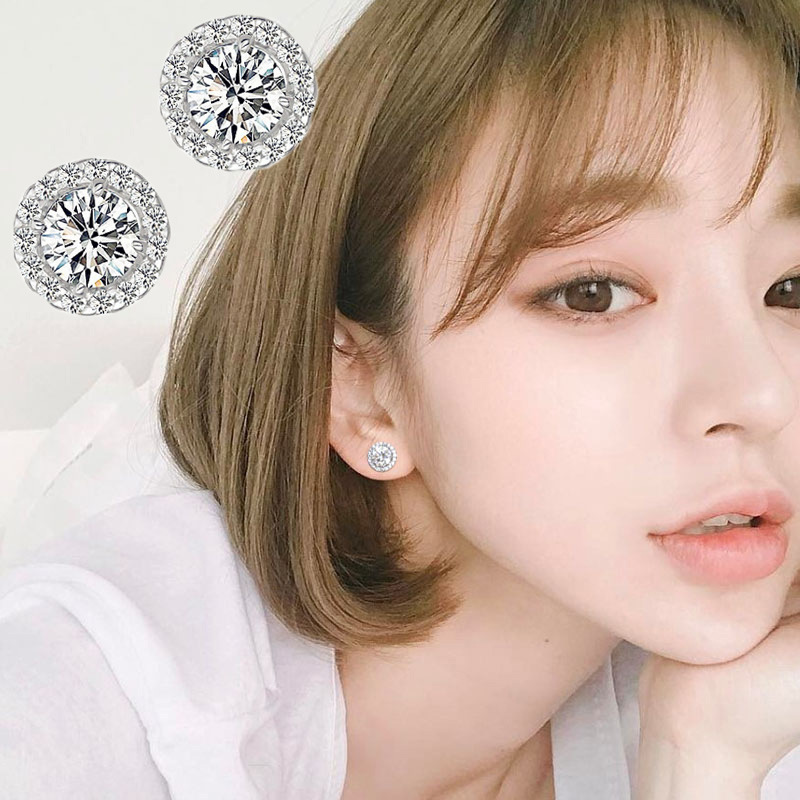韩版圆形满钻耳钉 百搭时尚精美镶钻锆石水晶耳环女耳饰品批发
