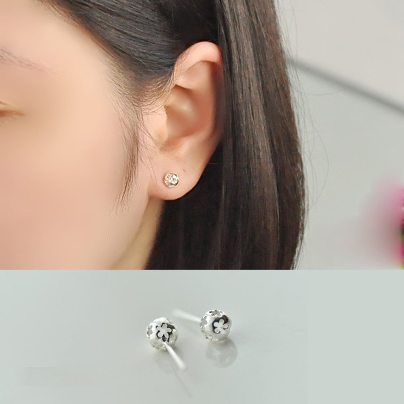 韩版时尚简约小清新星星镂空圆形球梅花耳钉女耳饰品 批发货源