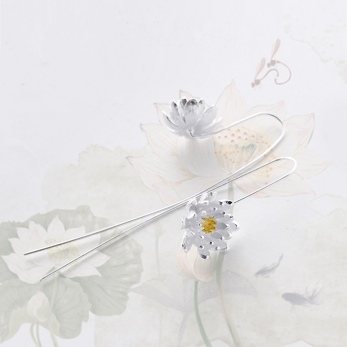 泰国清迈莲花长款银女士耳钩 菊花女个性雏菊花朵耳钉耳线饰品