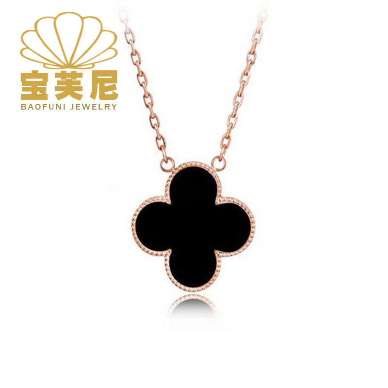 宝芙尼 网红抖音同款抖音女款四叶草项链 时尚镀玫金配饰项链批发