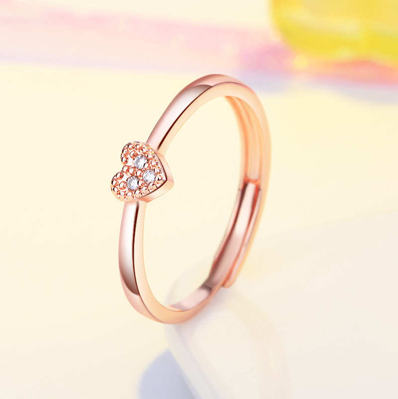 地摊货 甜美闪钻爱心食指戒指女 几何时尚日韩简约心形开口戒指女