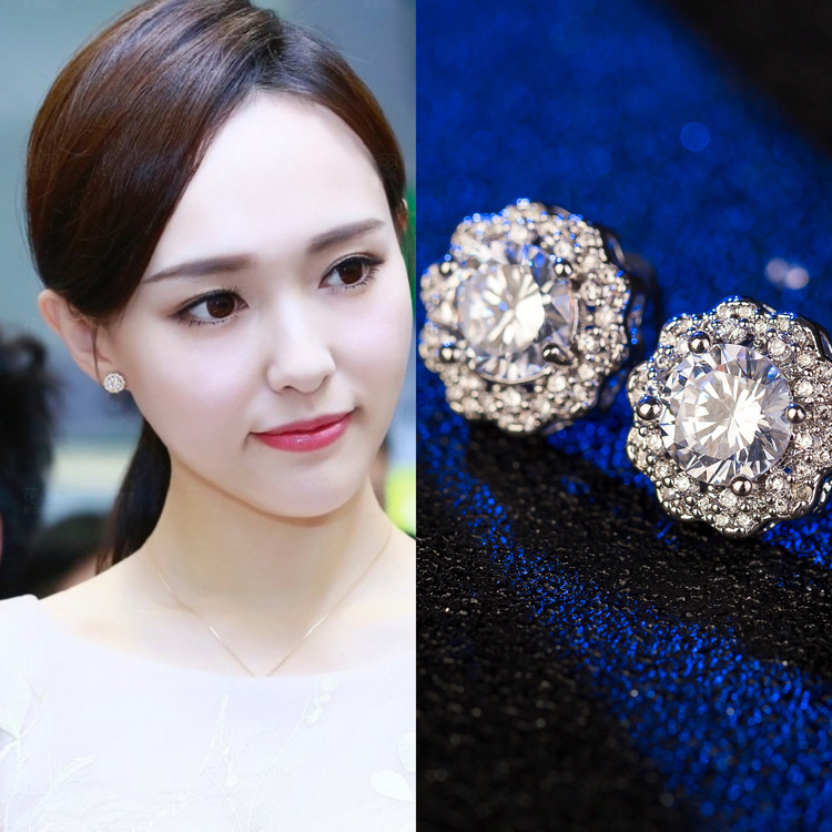 韩国小花朵雪花镶钻ins耳钉 女时尚水晶小巧可爱耳环气质耳饰品