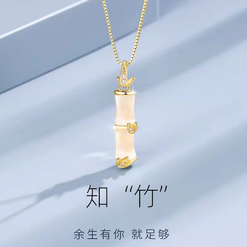 剔透猫眼石竹节钛钢项链女ins风小众高级感轻奢锁骨链网红颈链潮