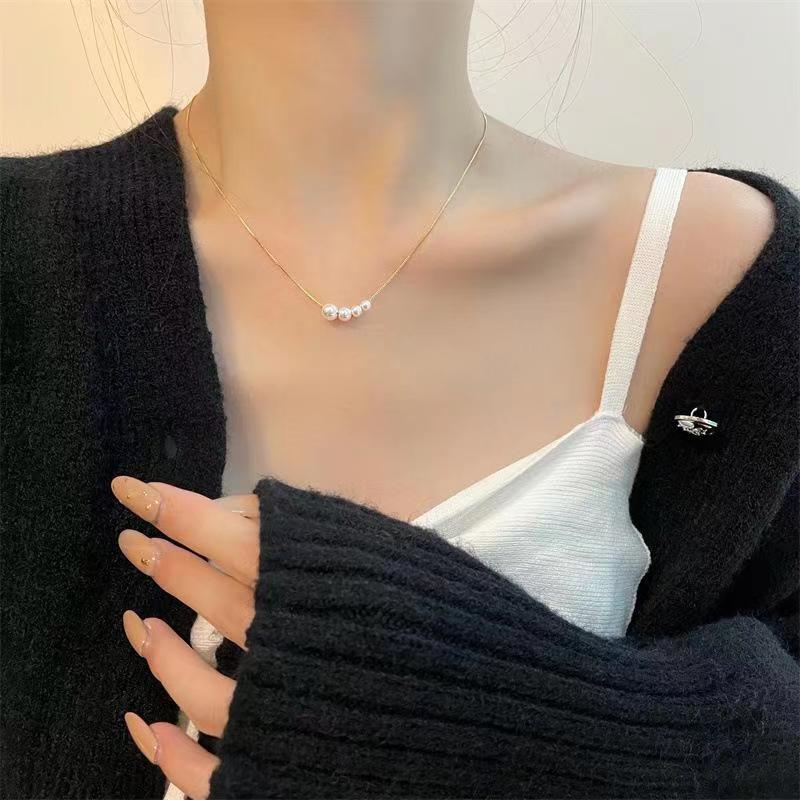 时尚简约小众设计潮气质简约金色冷淡风简约珍珠项链女轻奢锁骨链