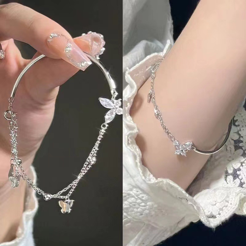 韩版仙女气质蝴蝶手链女仿莫桑石半镯半链高级感流苏送闺蜜手饰品
