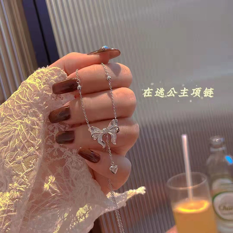 韩国ins钛钢在逃公主蝴蝶结项链女2026年新款轻奢小众冷淡风配饰