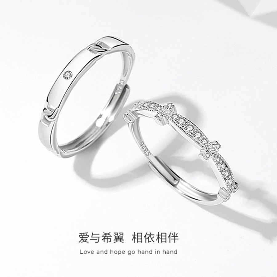 轻奢时尚指环与你同行情侣戒指小众设计高级感一对男女锆石对戒子