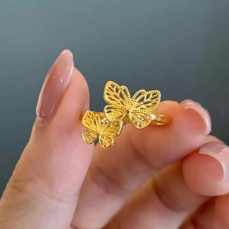 古法花丝双蝴蝶戒指镂空时尚女双蝶指环温柔百搭气质语送老婆礼物