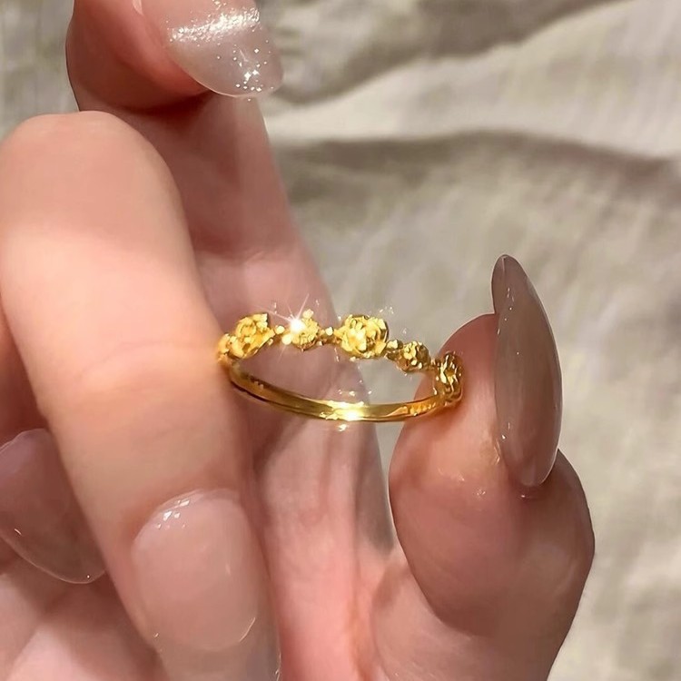 新款中式浪漫玫瑰花戒指轻奢时尚高级感镀金开口戒子情人节礼物女