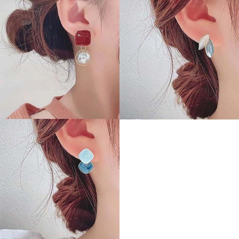不规则几何复古滴釉耳环女星空蓝色高级感冷淡风时尚蝴蝶结耳坠
