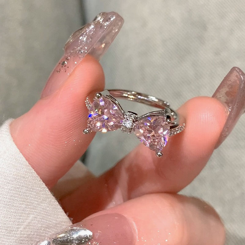 法式浪漫粉色钻蝴蝶结精致甜美少女戒指女ins轻奢时尚2026年新款