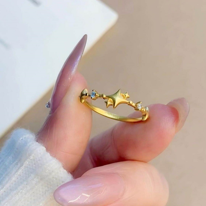 法式浪漫流星往事四芒星戒指女小众简约轻奢百搭气质甜美时尚指环